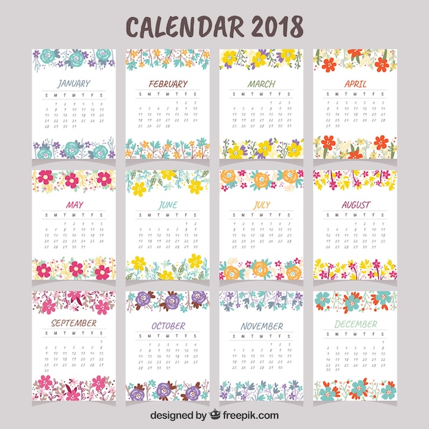 Free vector beautiful 2018 calendar