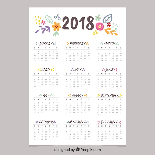 Free vector beautiful 2018 calendar