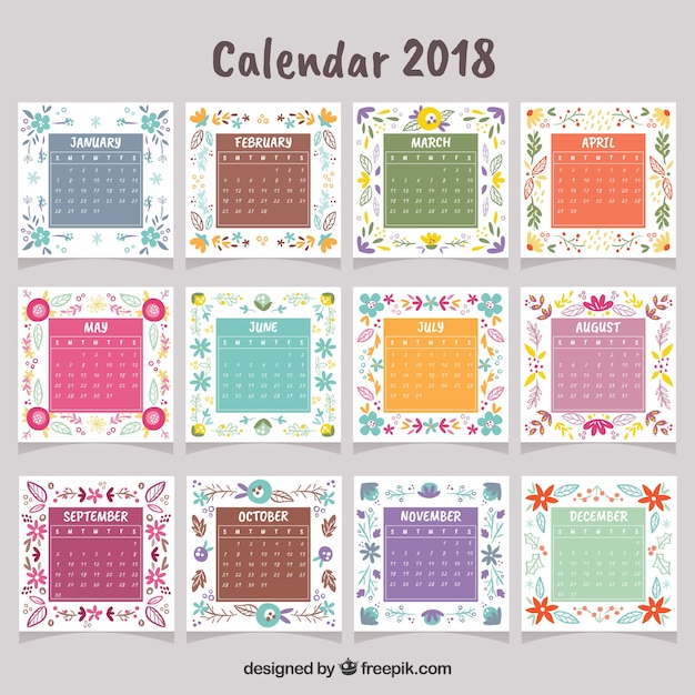 Free vector beautiful 2018 calendar