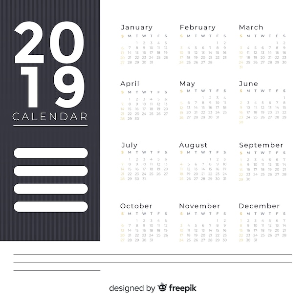 Бесплатное векторное изображение Красивый дизайн календаря 2019 года