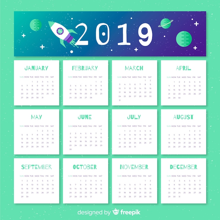 Free Vector beautiful 2019 calendar design