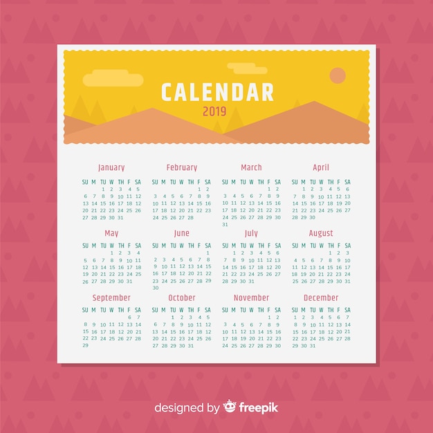 Free vector beautiful 2019 calendar template