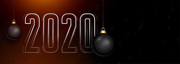 Beautiful 2020 dark happy new year banner with christmas balls