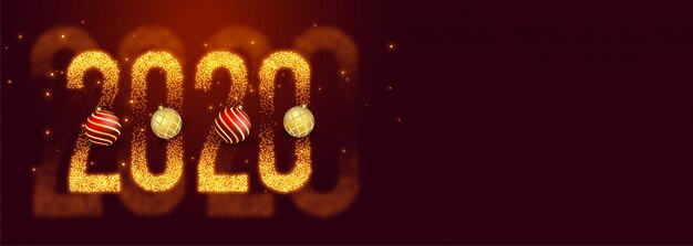 Beautiful 2020 happy new year made with sparkles banner 