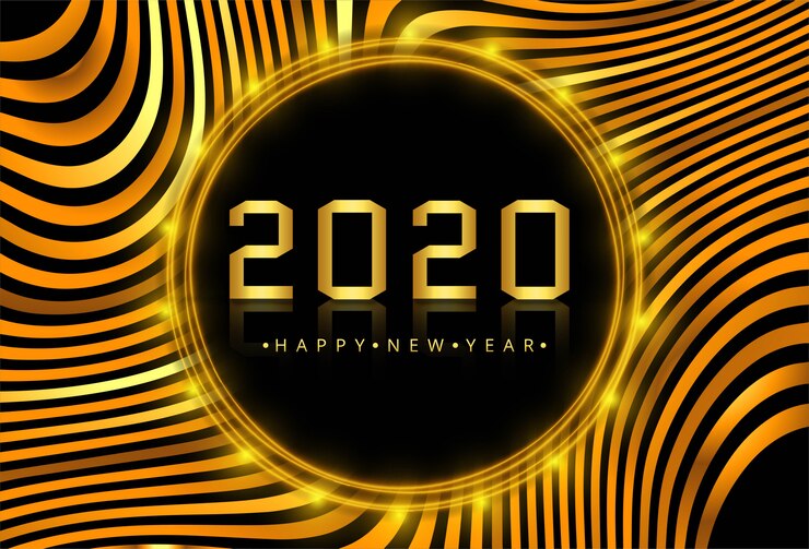 Free Vector beautiful 2020 new year golden card on wave 