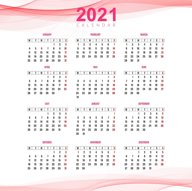 Beautiful 2021 business calendar for wave background