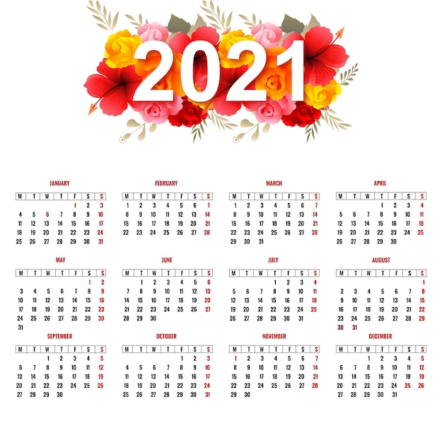 Bellissimo calendario 2021 con fiori colorati