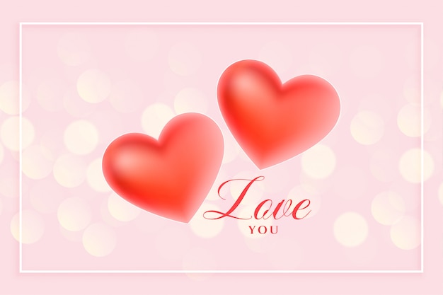 Beautiful 3d love hearts on pink bokeh background
