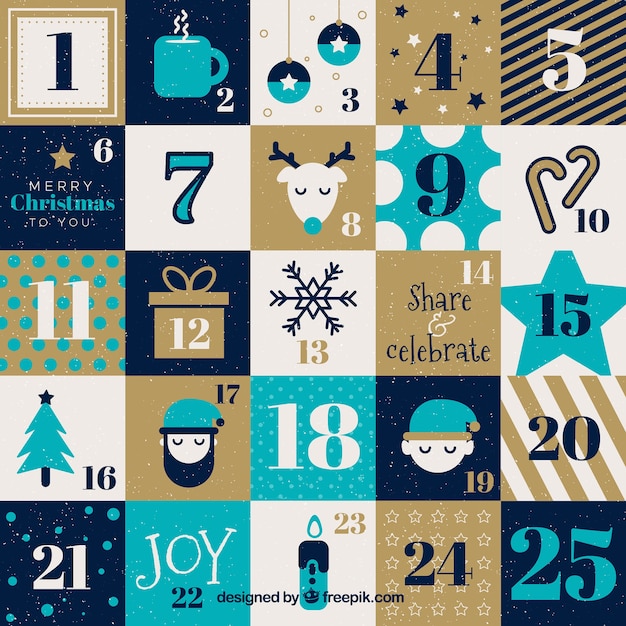 Free vector beautiful advent calendar for christmas season