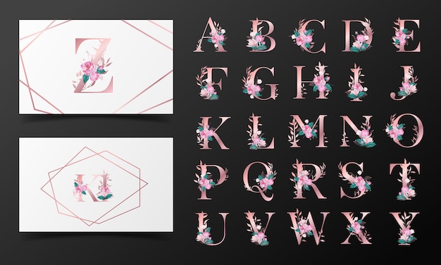 꽃 수채화 스타일로 장식 된 아름다운 알파벳 모음