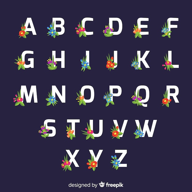 Бесплатное векторное изображение Красивый алфавит с цветами