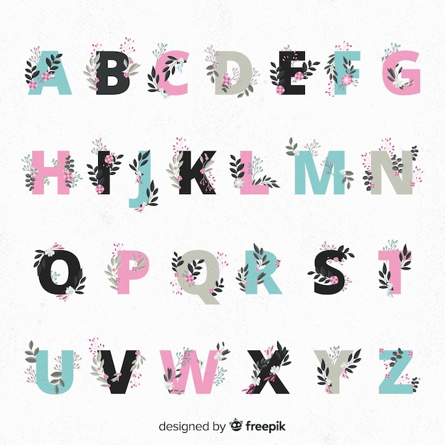 Free vector beautiful alphabet with flowers