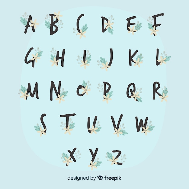 Бесплатное векторное изображение Красивый алфавит с цветами