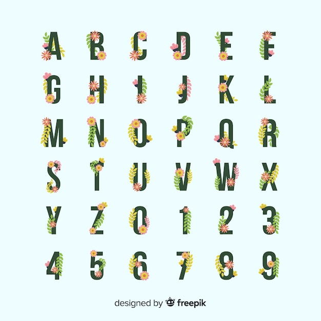 Free vector beautiful alphabet with flowers