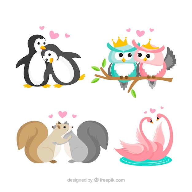 Free vector beautiful animal couple collection for valentine