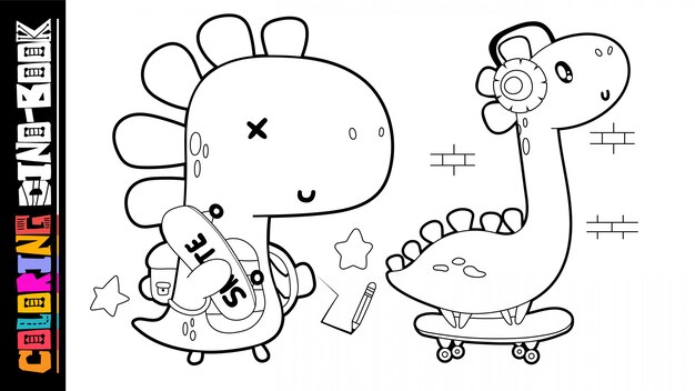 漫画かわいい先史時代の恐竜ティラノサウルス塗り絵面白いイラスト プレミアムベクター