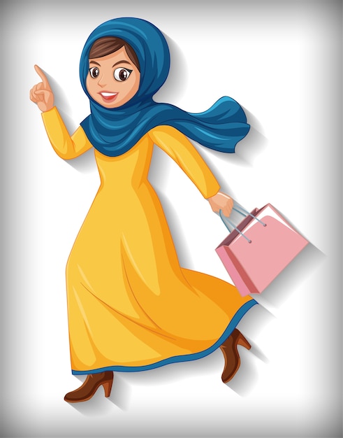 Free vector beautiful arabic lady cartoon character