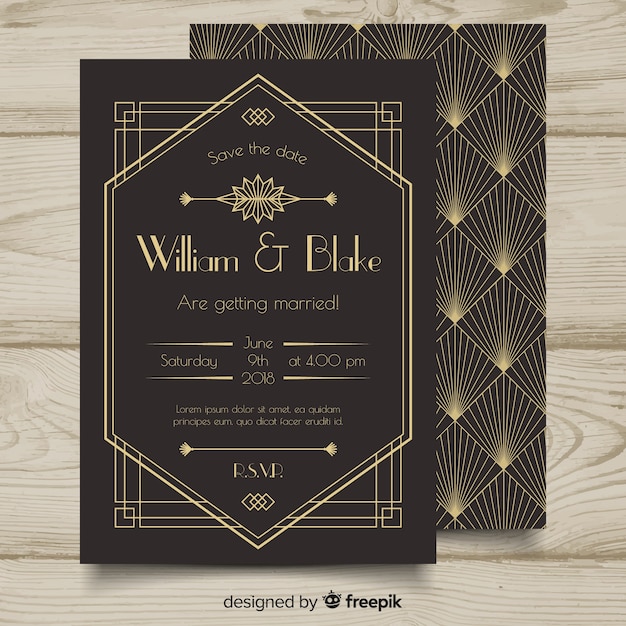 Beautiful art deco wedding invitation template design