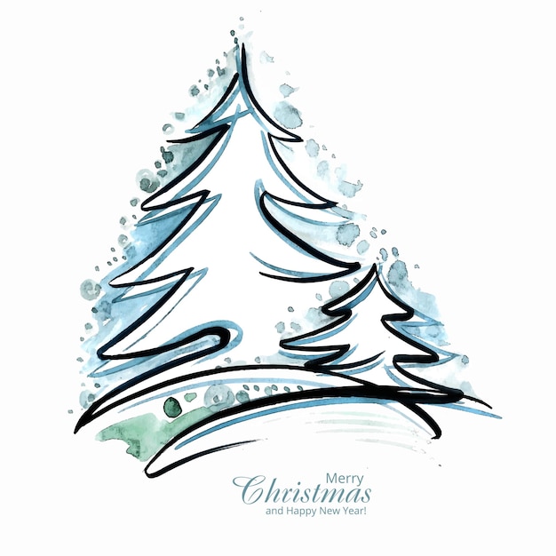 Free vector beautiful artistic christmas line tree card design