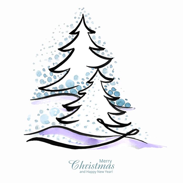 Beautiful artistic christmas line tree holiday card background