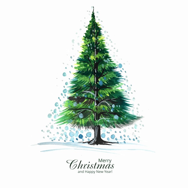 Free vector beautiful artistic decorative christmas green tree card design