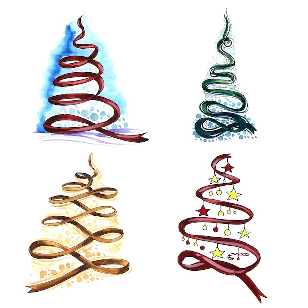 Free vector beautiful artistic ribbon christmas tree set design