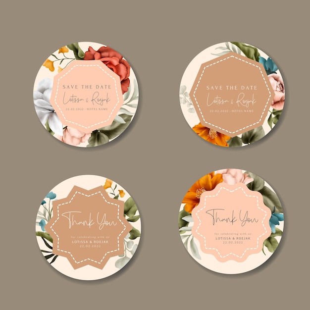 beautiful autumn flower and leaves label collection