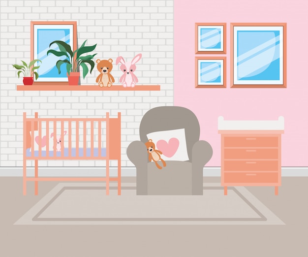 Free vector beautiful baby bed room scene