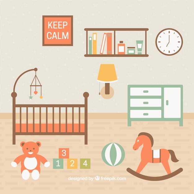 Free vector beautiful baby room with toys on the floor