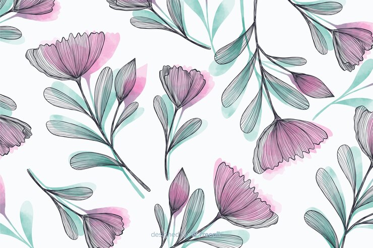 Free Vector beautiful background with hand drawn flowers