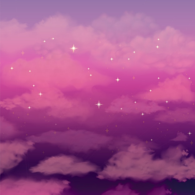 Free vector beautiful background with pink clouds sky