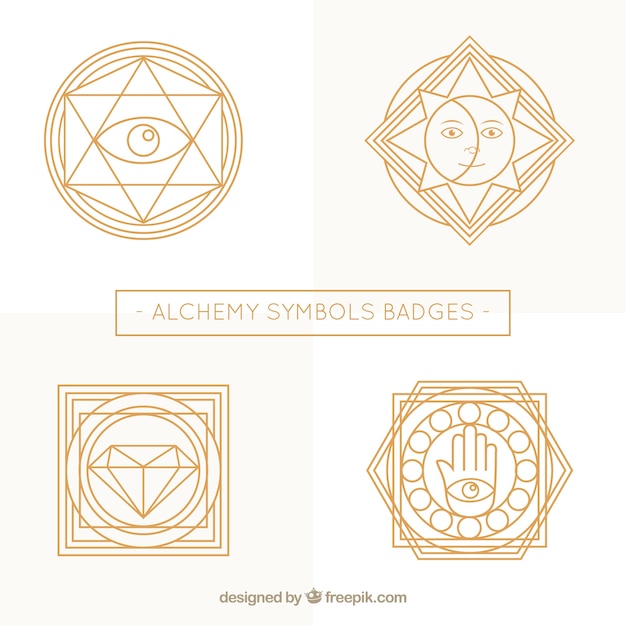 Belle cartellini di simboli alchemici