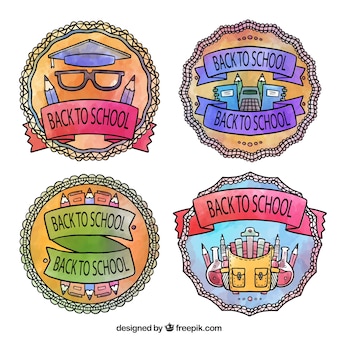 Beautiful badges painted with watercolors for back to school