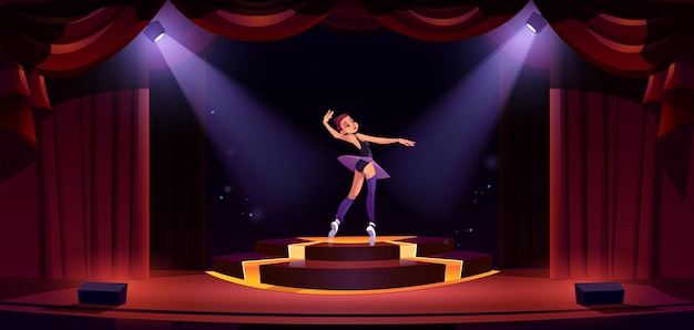 Free vector beautiful ballerina dancing alone on stage