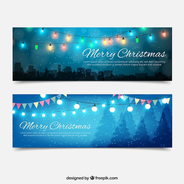 Free vector beautiful banners with christmas lights