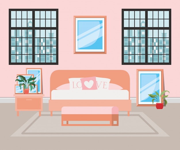 Free vector beautiful bed room house scene