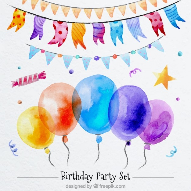 Beautiful birthday decoration in watercolor effect