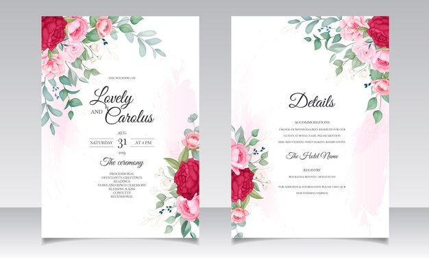 Beautiful blooming floral wedding invitation card set