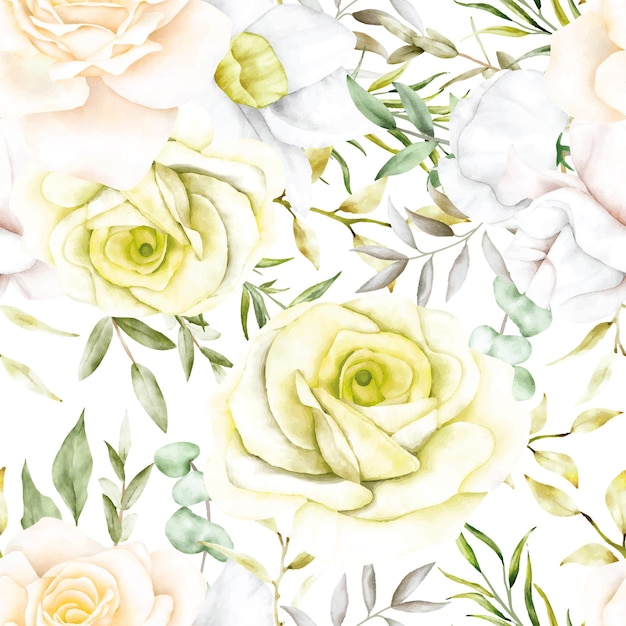 Free vector beautiful blooming roses and leaves seamless pattern