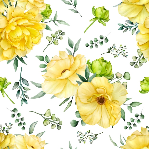 Beautiful blooming watercolor flower seamless pattern