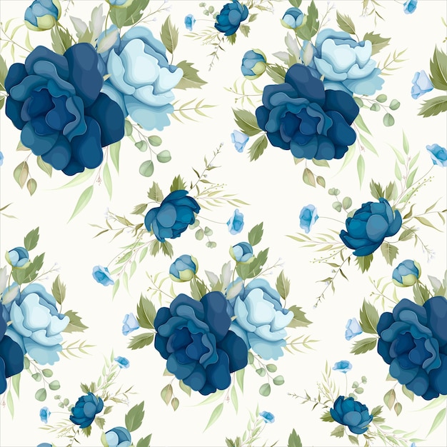 Free vector beautiful blue floral seamless pattern