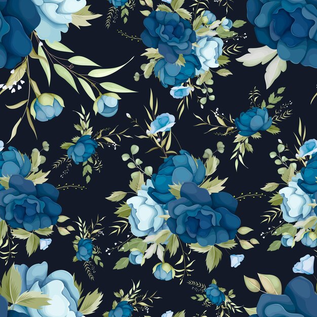 beautiful blue floral seamless pattern