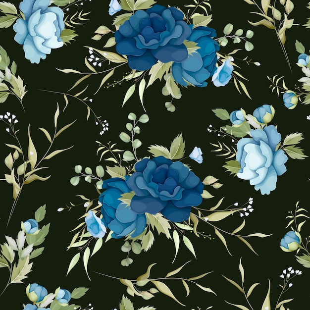 Free vector beautiful blue floral seamless pattern