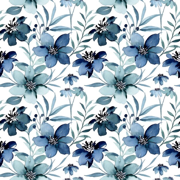 Beautiful blue floral watercolor seamless pattern