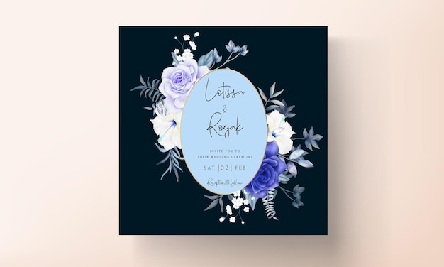 beautiful blue floral wedding invitation card template