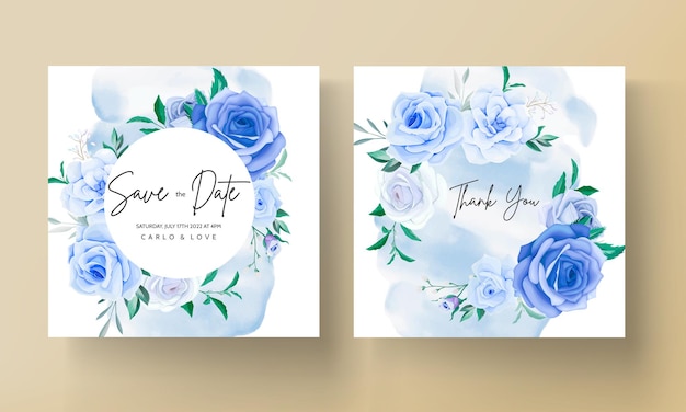 beautiful blue floral wedding invitation card