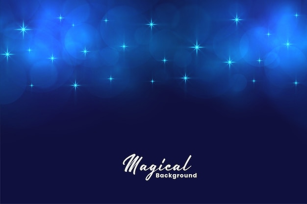 Beautiful blue magical stars and bokeh lights background Free Vector