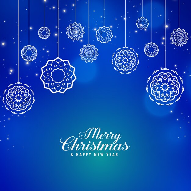 beautiful blue merry christmas background with creative xmas balls