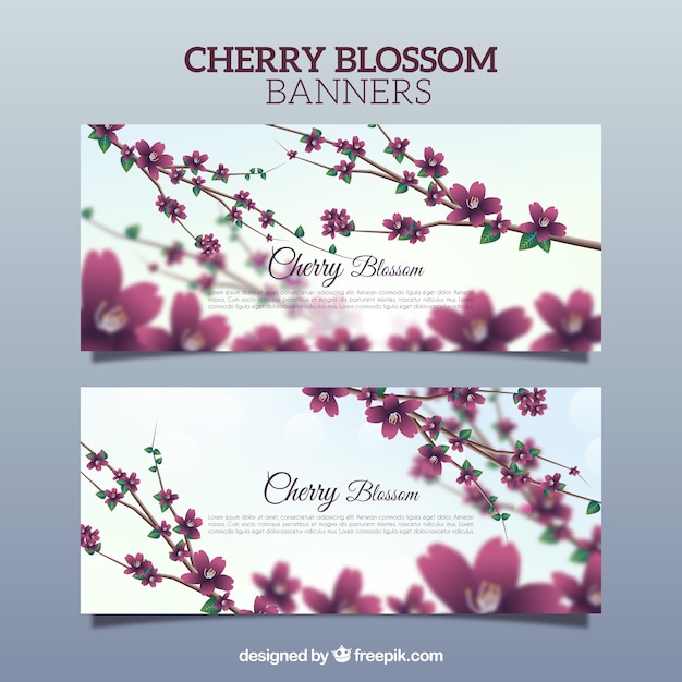 Бесплатное векторное изображение Красивые размытые баннеров вишни в цвету