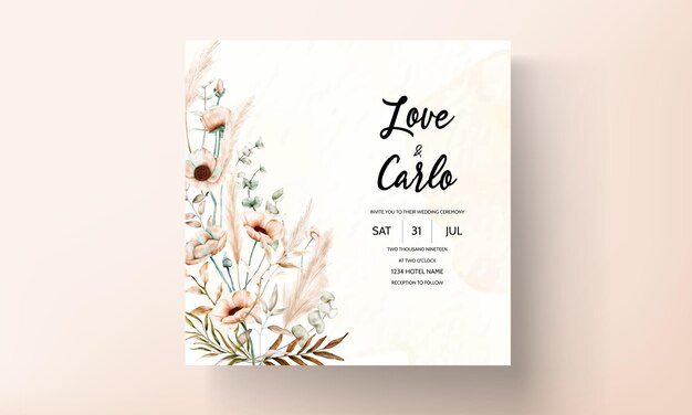 beautiful boho flower wedding invitation template